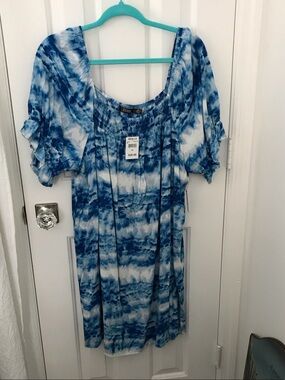 Women’s Blue Tie-Dye Midi Dress - Casual Summer Style
